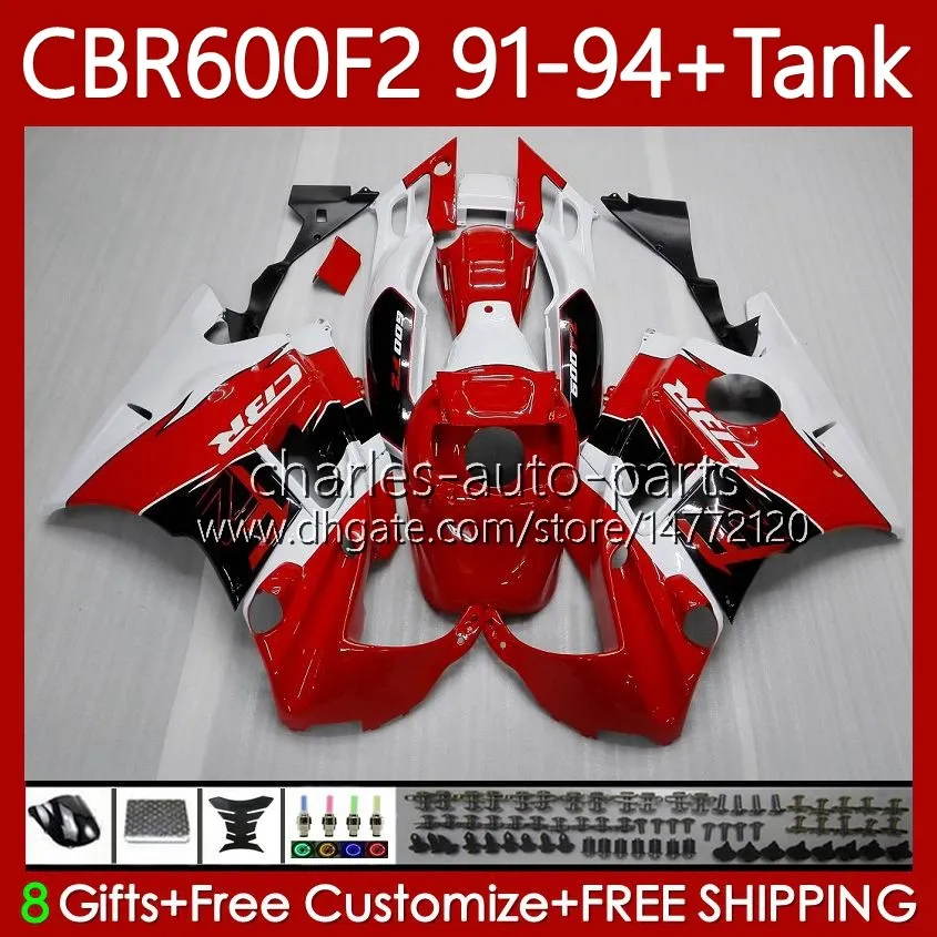 Karosseri + fabriksröd tank för Honda CBR 600 F2 CC 91-94 Kropp 63no.7 CBR 600FS 600F2 CBR600 FS CBR600F2 91 92 93 94 CBR600-F2 600CC CBR600FS 1991 1992 1993 1994 Fairing Blk