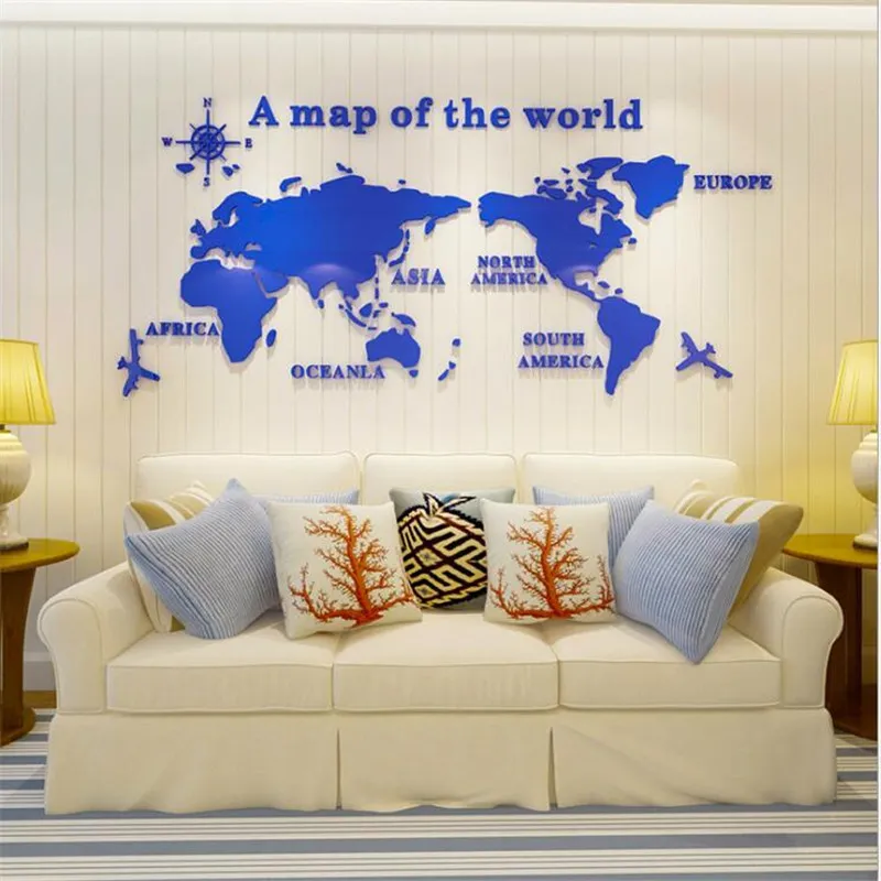 diy 3D Acrylic World Map Wall Stickers For Office Room Living Room TV Background Decoration Map of World Mirror Wall Stickers (7)