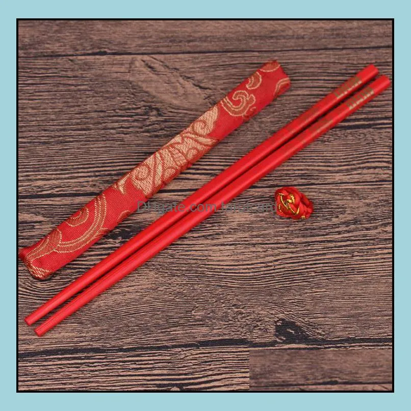 400 Pair Wood Chinese Chopsticks With Gift Bag Printing Both The Double Happiness And Dragon Wedding Chopsticks Favor Wholesale