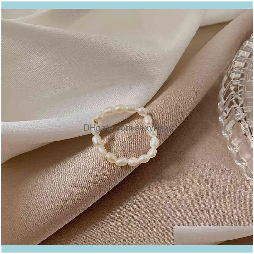 Ins Style Personality Natural Freshwater Pearl Ring Female Temperament Joker Stretch Line Net Red Tide Index R1