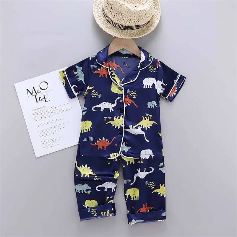 Enfants Pyjamas Dinosaure Imprimer Enfant Bébé Garçon Filles Pyjamas Vêtements De Nuit Bouton T-shirt Shorts Ensemble Tenues 211130