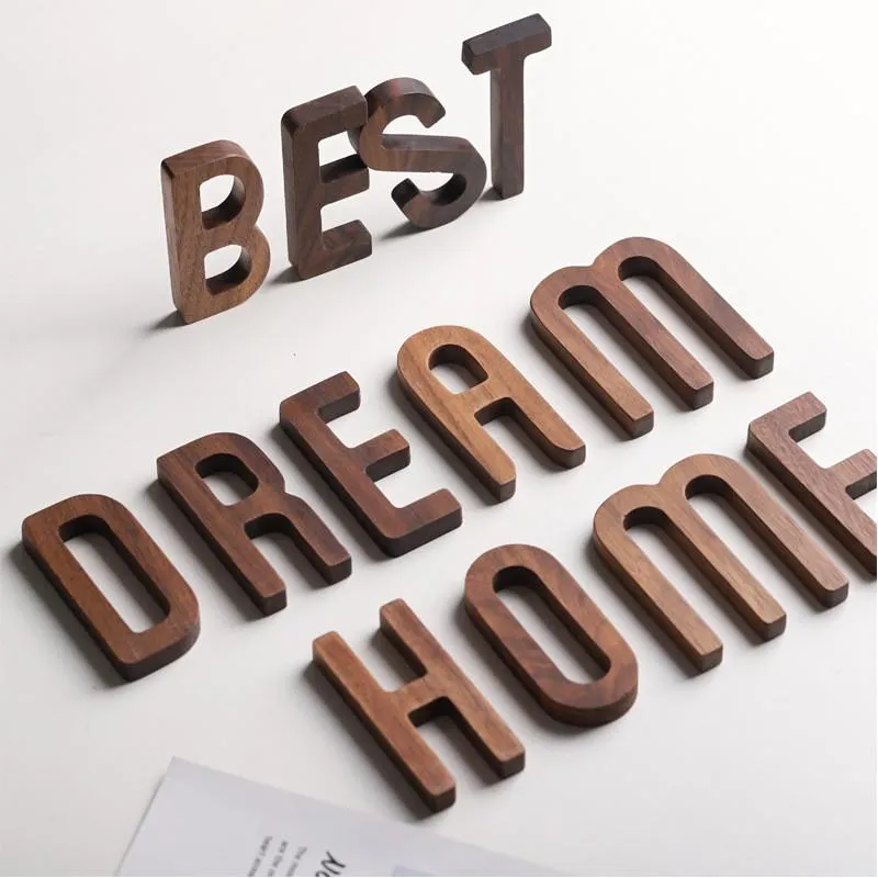 Nieuwigheid Items Nordic Style Black Walnut 26 Letters Ornamenten Sticker Wanddecoratie DIY A-Z Letter Home Decor Accessoires