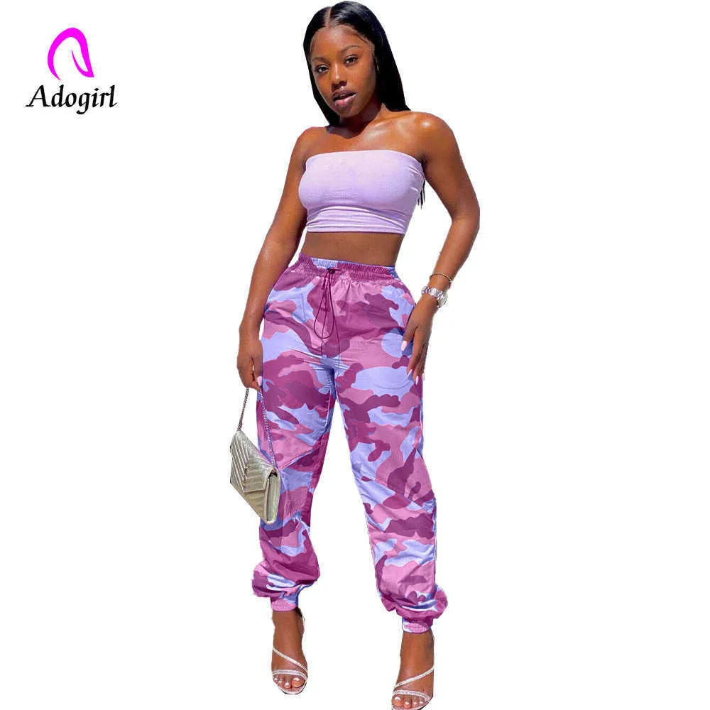 Camo Femmes Jogger Pantalon Taille Haute Pantalon Sportif Fitness Pantalon Lâche Occasionnel Violet Été Streetwear Cargo Pantalon De Survêtement T200727