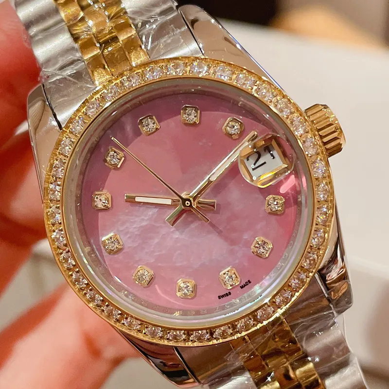 Damskie Luksusowe Zegarki Najwyższej Jakości Ruch Kwarcowy 316L Pasek ze stali nierdzewnej Składana Klamra Kryształ Diament Design Wristwatches Lady Prezent