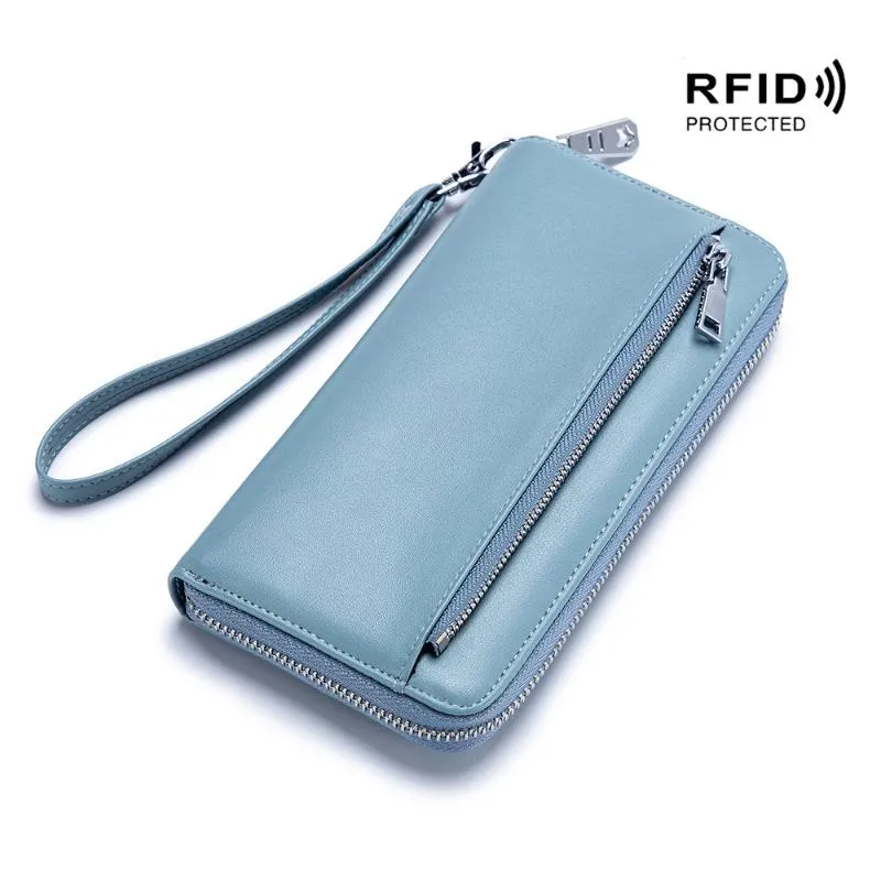 Designer wallet with wrist strap clearance