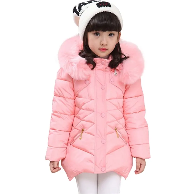 Girls Coat Fur Hoodies Coats Outerwear Solid Color Childrens' Jacket Winter Children's Clothing 6 8 10 12 14 210916