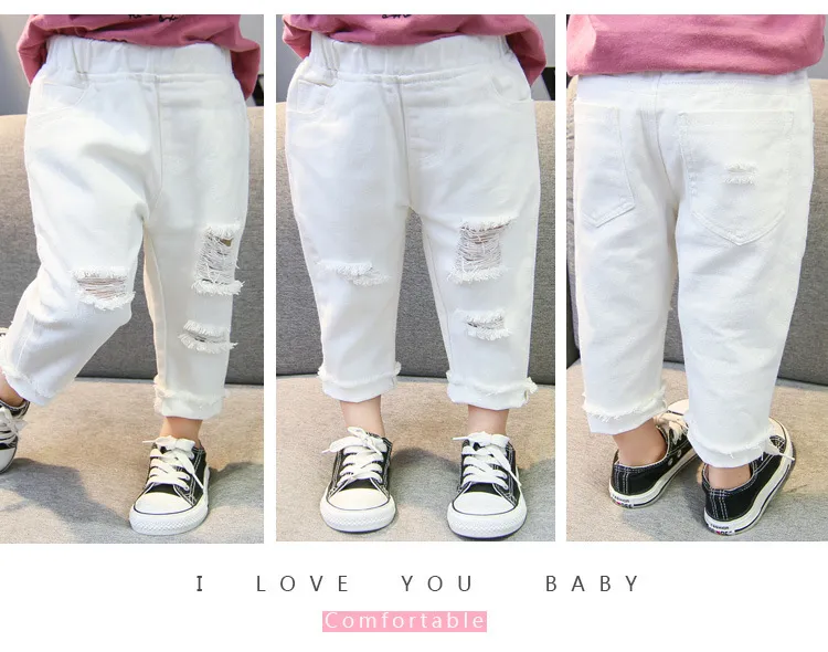 White Ripped Denim Boys Pants For Baby Girls Elastic Waist Broken Hole Design Perfect For Spring And Autumn Style 210303 From Jiao08 12.1 DHgate.Com