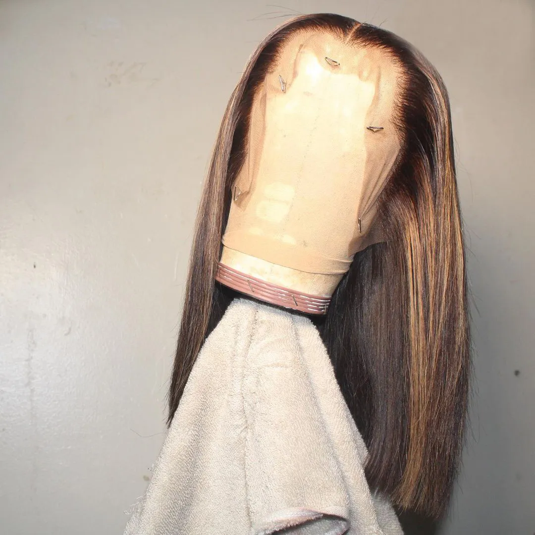 Highlight Bob Lace Front Human Hair Wig 13x6 13x4 Proste Gluels Ftontal Brazylijski Ombre Plecisz Virgin Dla Czarnych Kobiet