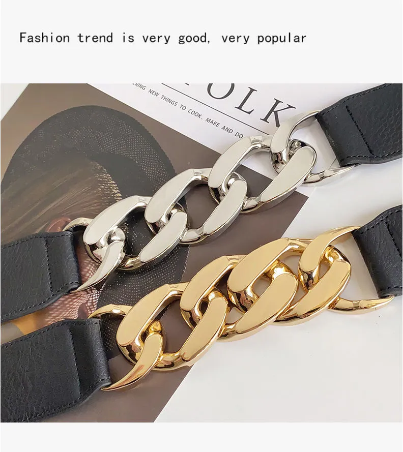 2024 Kvinnor Bälte Fashion Luxury Female Gold Silver Chain Elastic Belt Dress Accessories Ladies Stretch Midje Strap Midjeband Fashion Light Luxury Gift 05