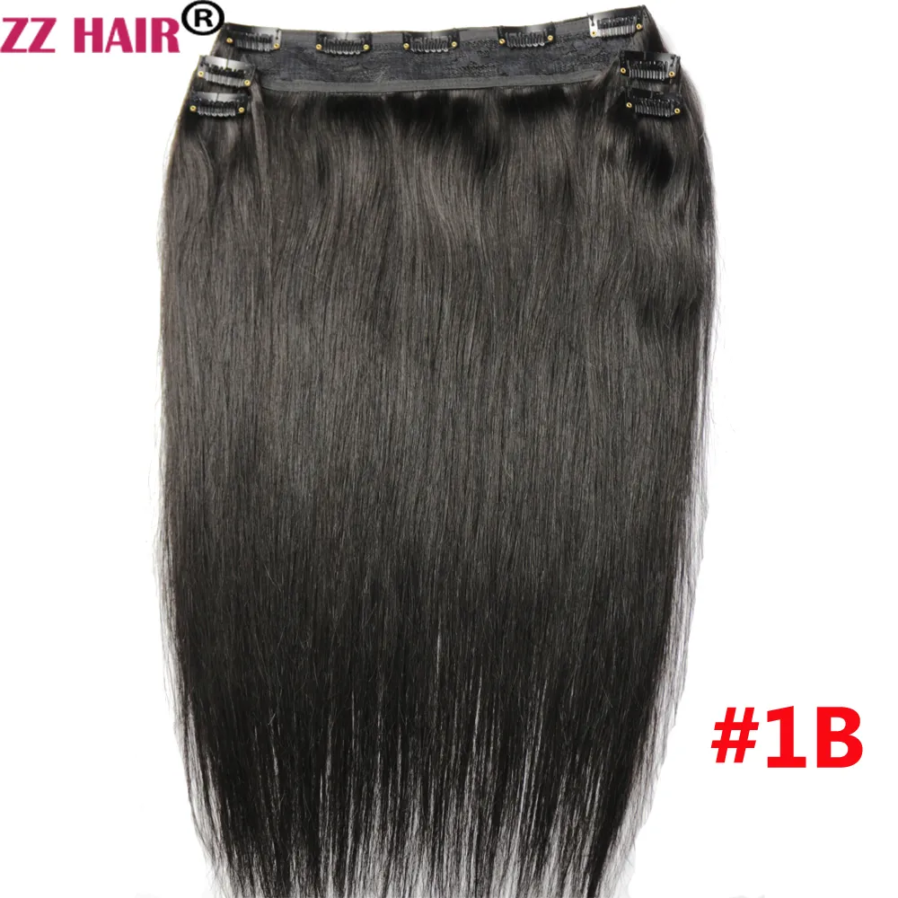 16"-28" Five Piece Set 140g 100% Brazilian Remy Clip-in Human Hair Extensions 9 Clips Natural Straight