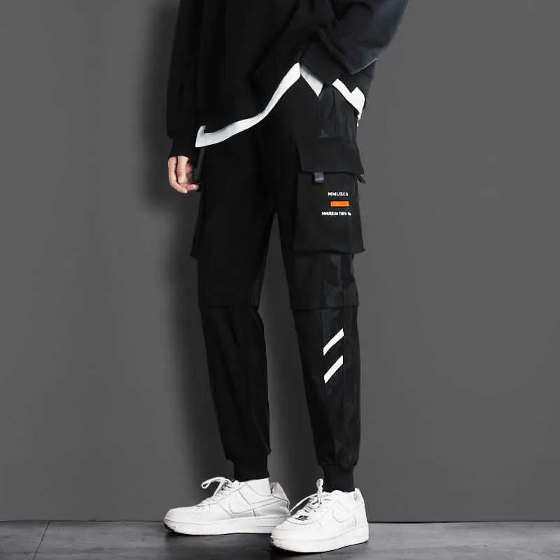 Män som kör Casual Byxor Overaller Mäns lösa Multi-Pocket Beam Fötter Casual Pants Byxor Höst och Vintervatten Y0927