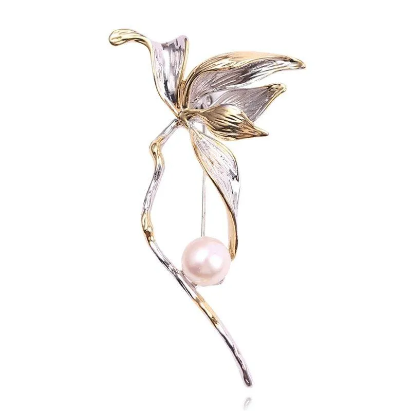 Pins, broscher Vintage Fashion Freshwater Pearl Flower Kvinna för Kvinnor Tulpan Pin Brooch Bröllopsklänning Badge