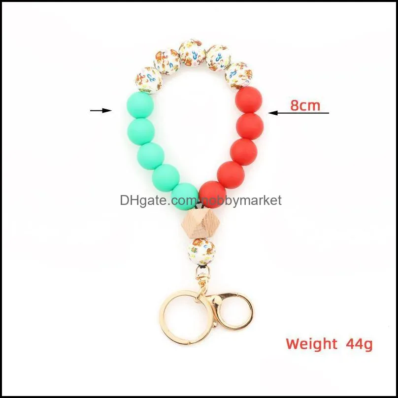 Bangle Christmas Matte Silicone Beads Elastic Bracelets Key Rings For Women Personality Gift Keychain Wrist Bangles Wholesale