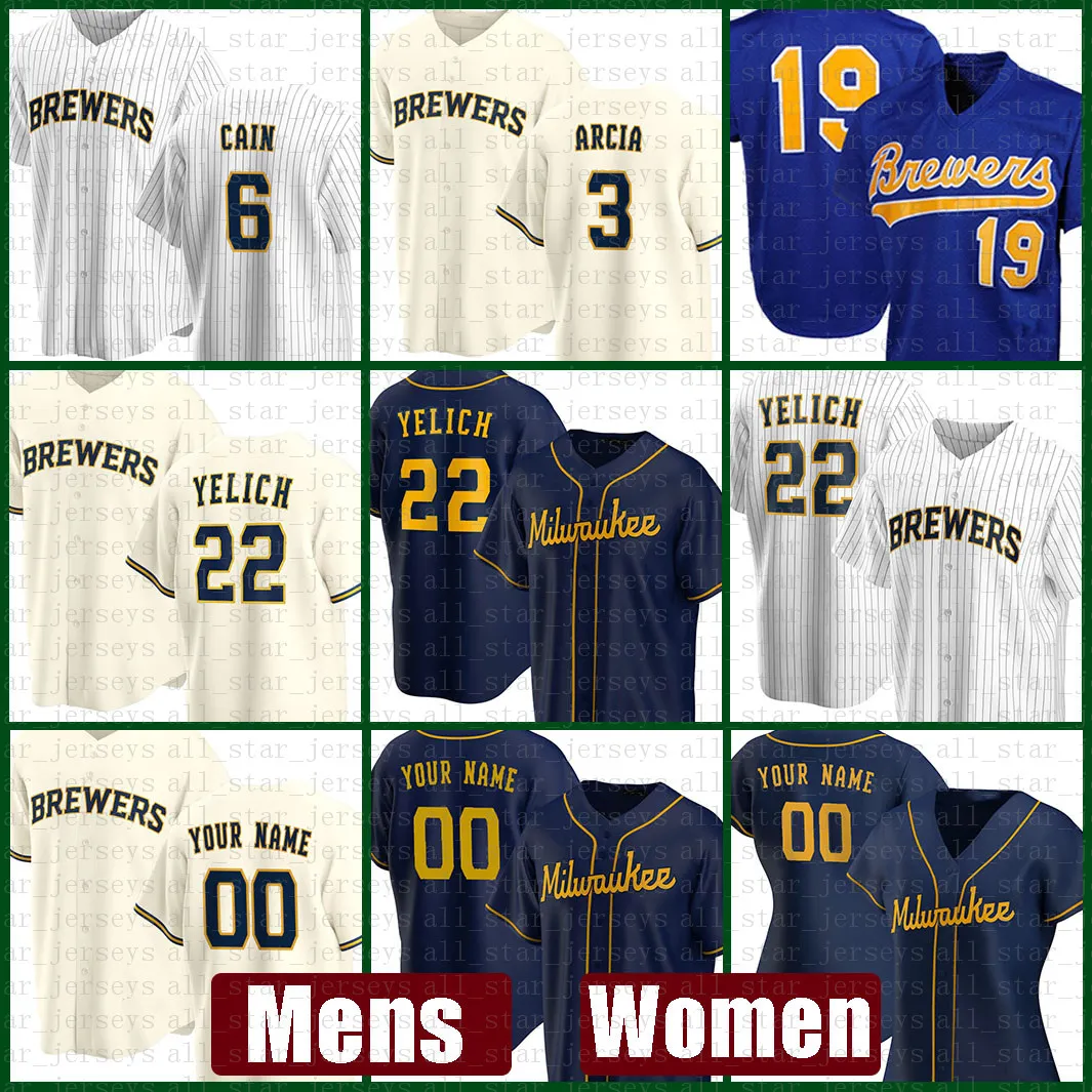 Milwaukee Mens Brewers Women Baseball Jersey 22 Christian Yelich Custom 19 Robin Yount 6 Lorenzo Cain 8 Ryan Braun 71 Josh Hader