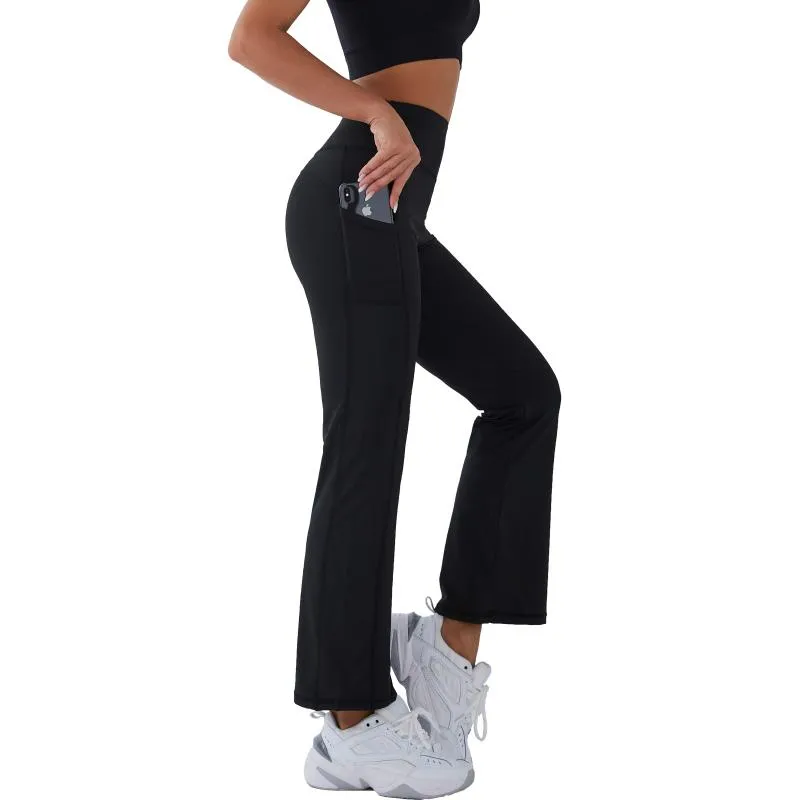 Yoga outfit kvinnor hög midja flare bred ben chic byxor klocka botten gym fitness stretch fritid sportbyxor