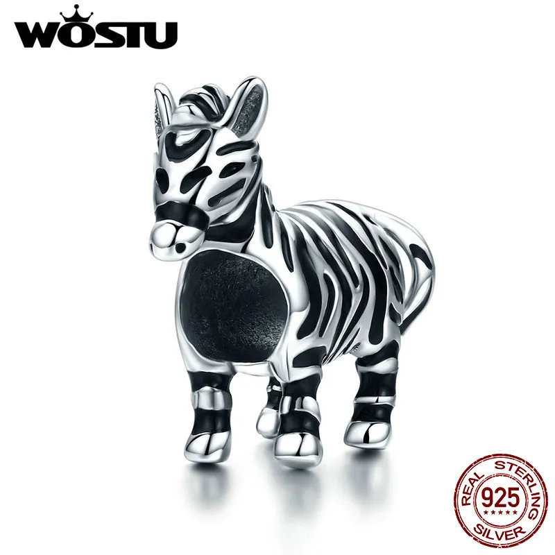 Wostu Design Real 925 Sterling Silver Zebra馬動物ビーズフィットオリジナルチャームブレスレット用女性ファッションジュエリーギフトFIC550 Q0531