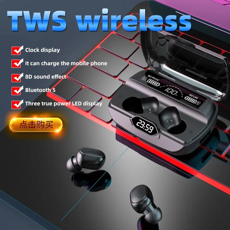 G6 TWSイヤホンBluetoothワイヤレスヘッドフォンLEDデジタルディスプレイスポーツタッチコントロールマイクスポーツゲームイヤホン2200mAh充電ボックス