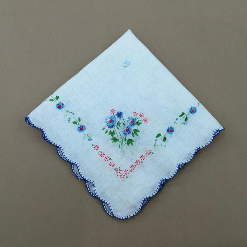 Cotton Handkerchief Floral Embroidered Fashion Women Handkerchiefs Flower Lady Hankies Mini SquareScarf Boutique Pocket Towel ZYY757