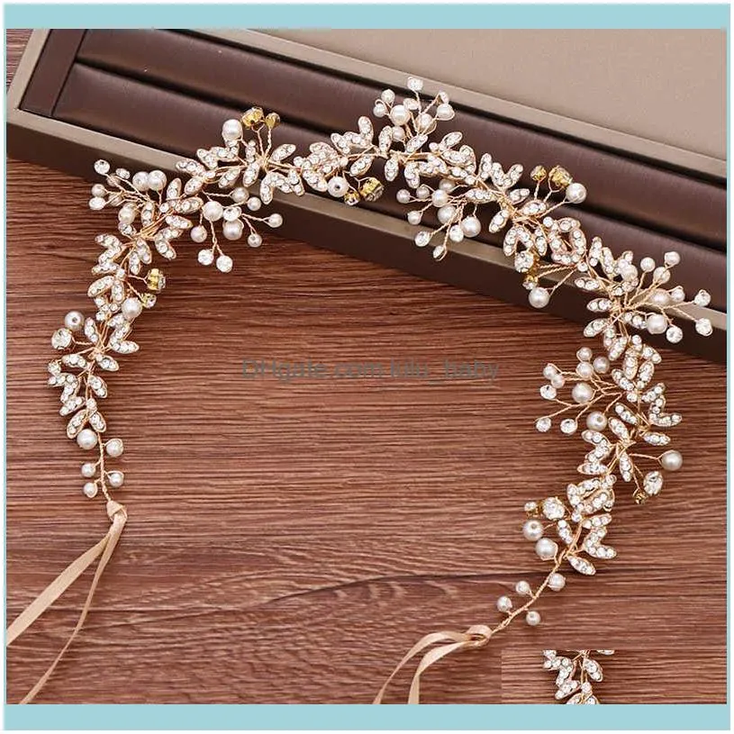 Luxury Gold Silver Color Tiara Headpiece Rhinestone Pearls Vines Handmade Women Hair Jewelry Party Wedding Headbands