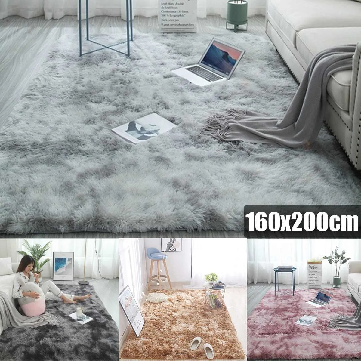 160x200cm Soft Carpet Tie-Dye Art Fluffy Rugs Gradient Color Area Non-slip Floor Mats For Living Room Bedroom Home Decoration 210301