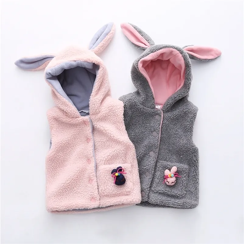 Meisjes uitloper winter warme mode 2-6 7 8 9 10 jaar dier oor hoed corduroy jas voor kinderen baby meisje hooded vesten 210701