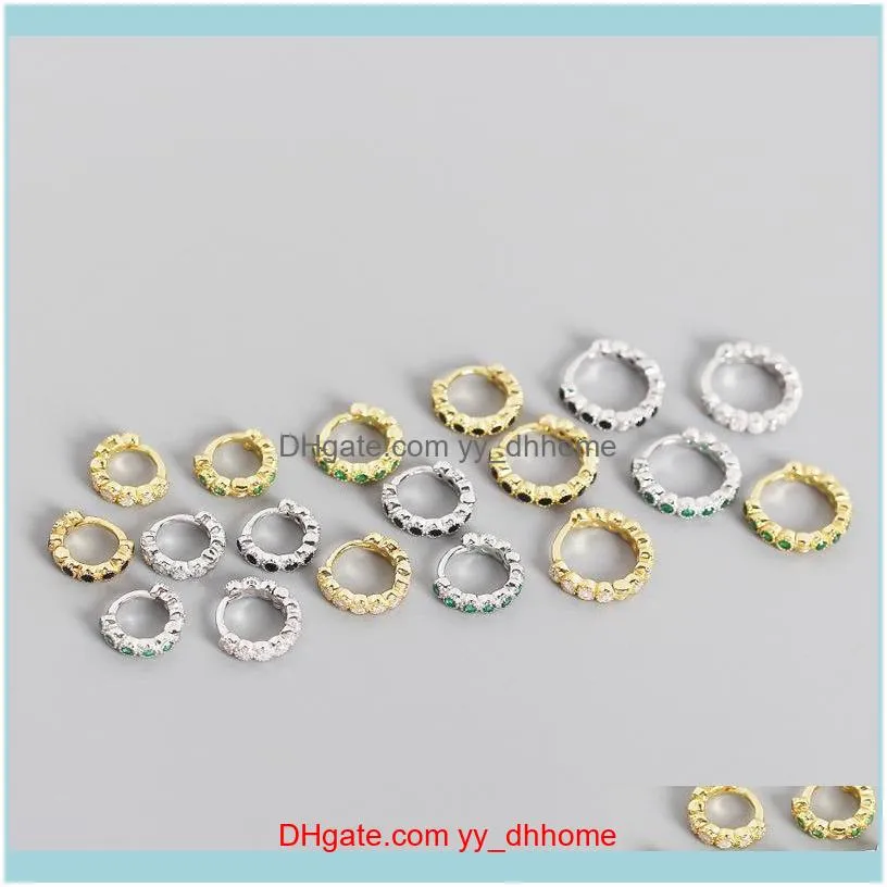 1Pair Multi-size 925 Sterling Silver Hoop Earrings For Women 2021 Trend Jewelry Piercing Green White Black Round Zircon & Huggie