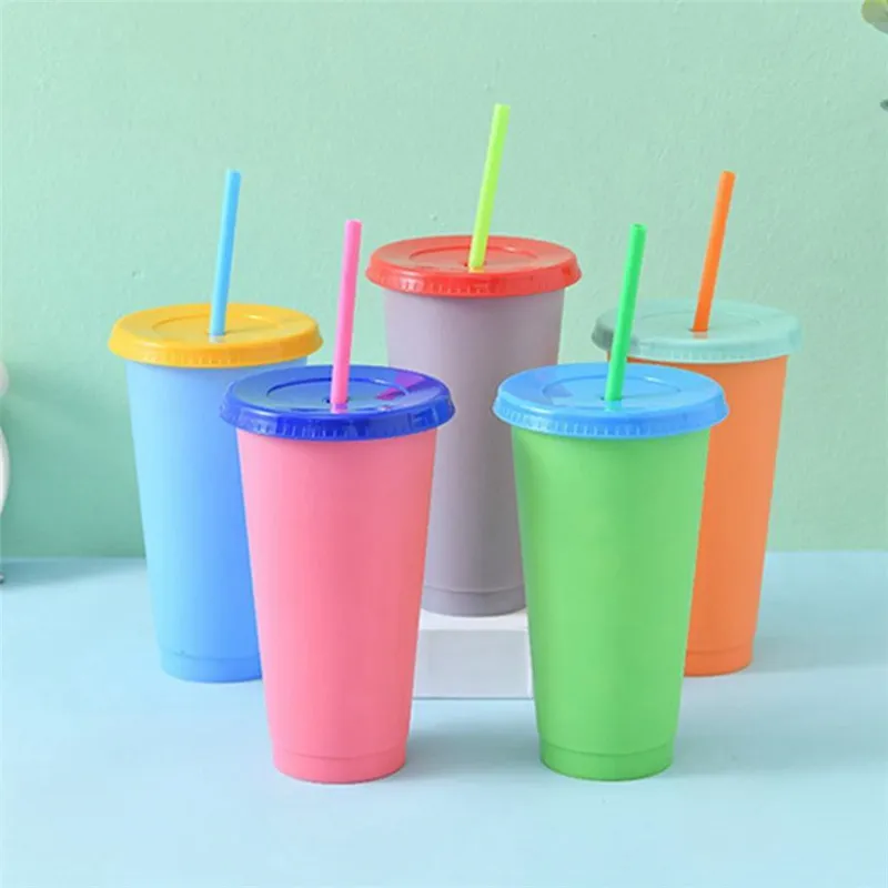 Colors Changing Cups Candy Color Drinks Tumblers Straws Water Bottle Reusable cold drink cup magic Coffee mug sea sending T9I001196