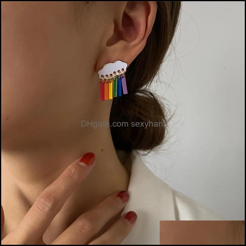 Korean Cute Cloud Raindrop Stud Earrings Colorful Alloy Tassel Ear Drop Women Girls Gift Gold Dangling Earring Fashion Jewelry Accessories