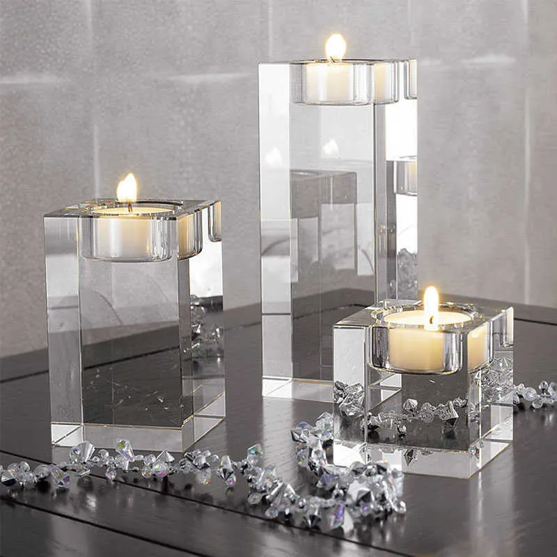 Nordic Crystal Candle Holder świąteczne ślubne elementy ozdoby Ozdoby Szklane świece wystroju domu geometryczny centralny wosk SH190924