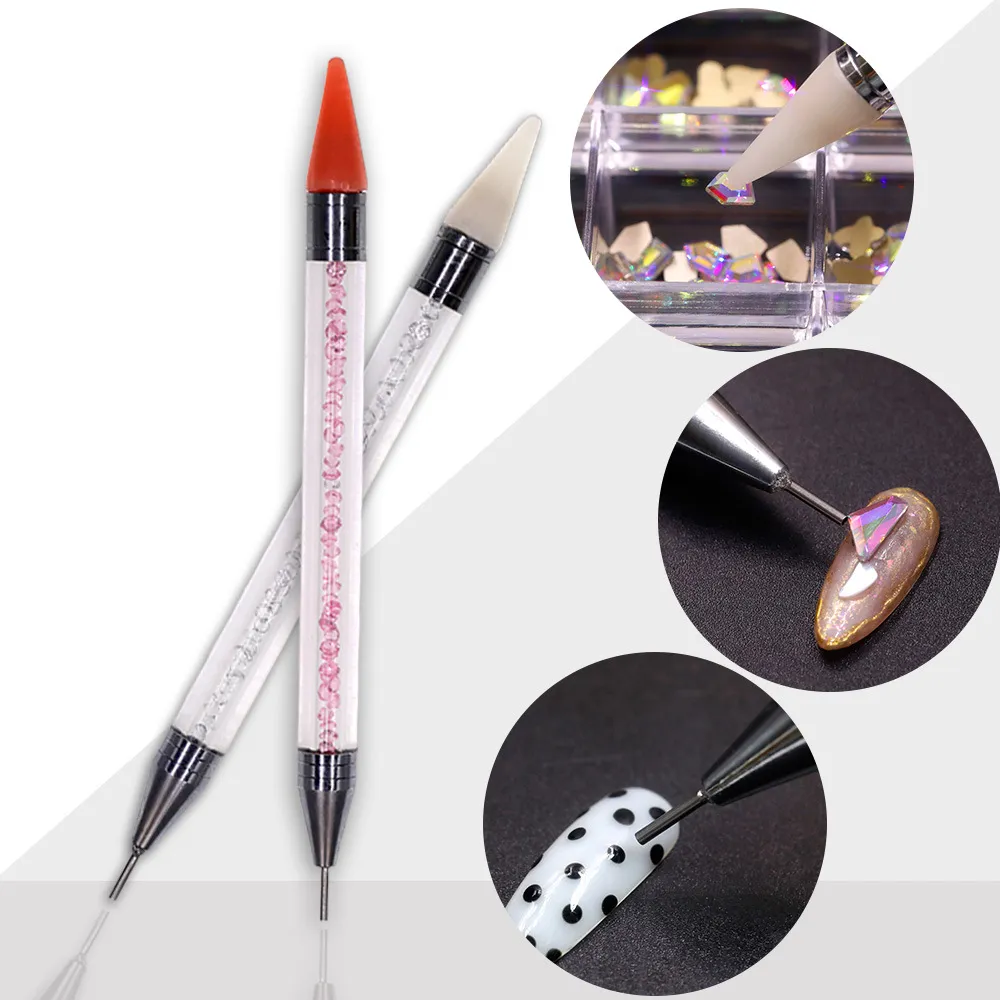 Outils à main Double extrémité Nail Dotting Pen Cristal Perles Poignée Strass Goujons Picker Cire Crayon Manucure Nail Art Outil DH5468