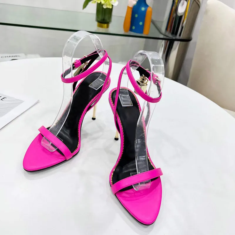 Sandals newest T lock Narrow word band high-heeled sandals 10.5cm women's leather Luxury Designer shoes original box