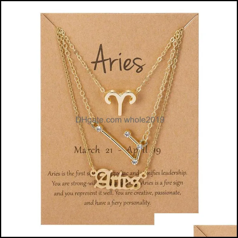 Pendant Necklaces 3Pcs Star Zodiac Sign 12 Constellation Charm Gold Cancer Leo Scorpio Necklace Aries Jewelry Gifts