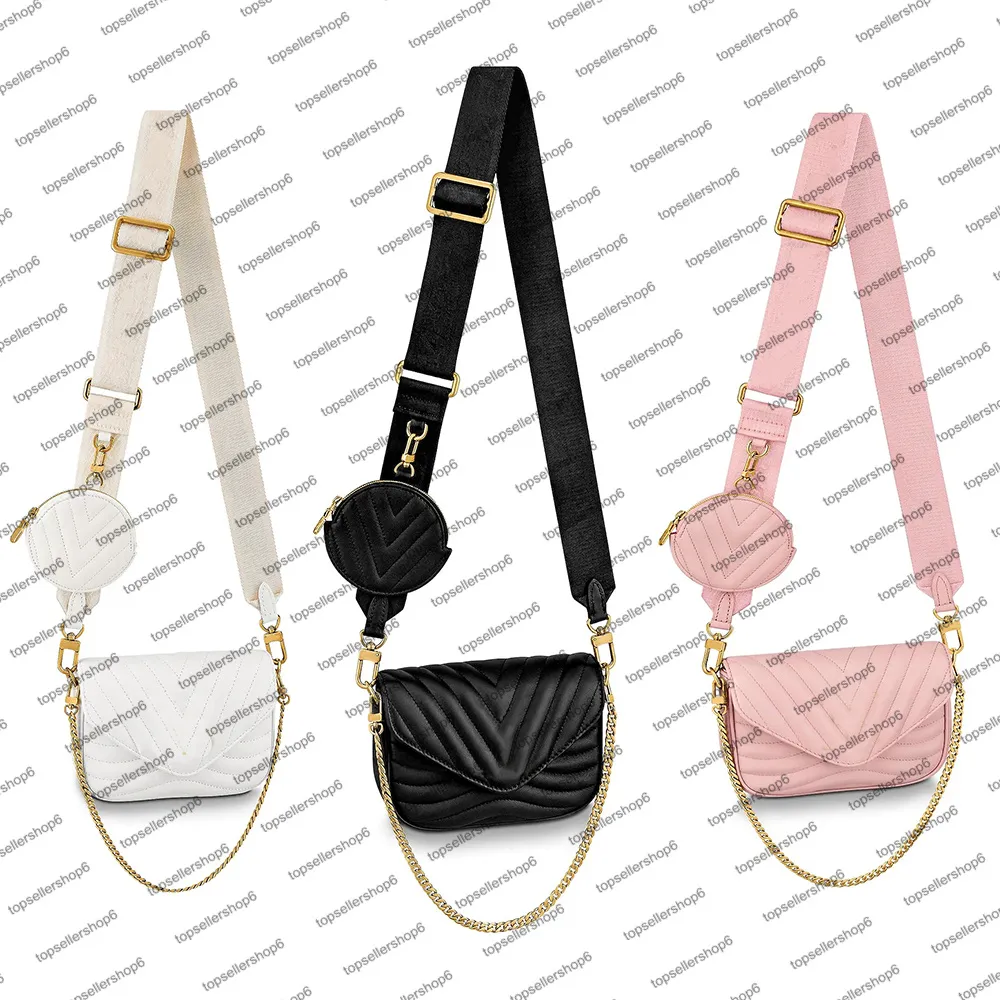 Waves Calf Leather Crossbody Bag Multi Pockets Womens Purse With Chain