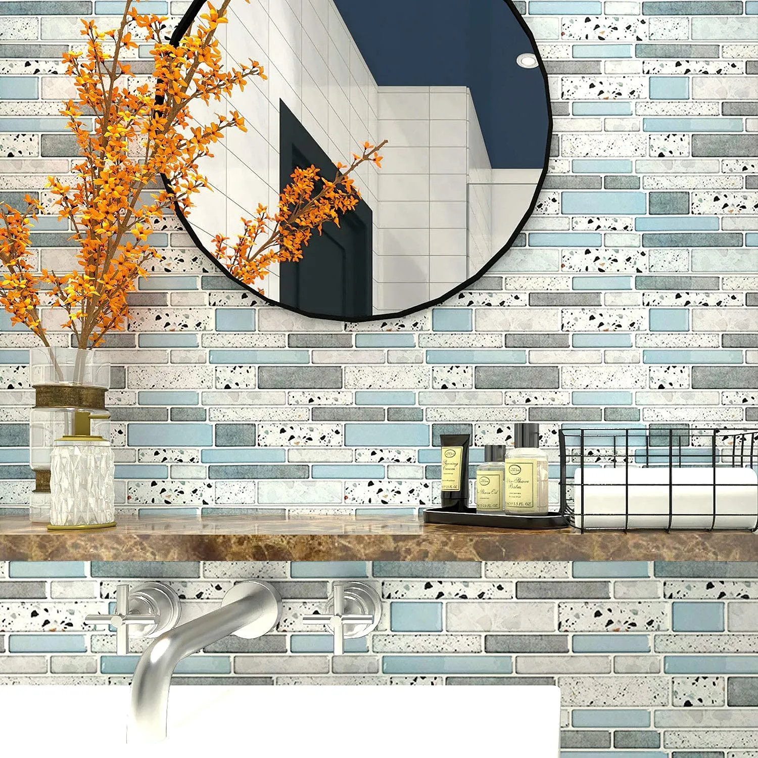 Art3D 30x30cm 3D наклейки на стену Самоклепшееся Водонепроницаемый Камень Дизайн Ceel And Stick Backsplash Плитка для кухни Ванная комната для ванной комнаты Прачечная, обои (10 частей)