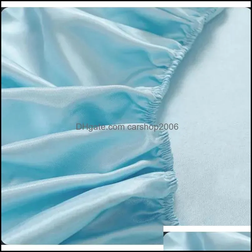 Sheets & Sets Summer Cool Satin Silk Elastic Band Fitted Sheet Couple Mattress Protector Cover Super Soft Cozy King Size Bed Set