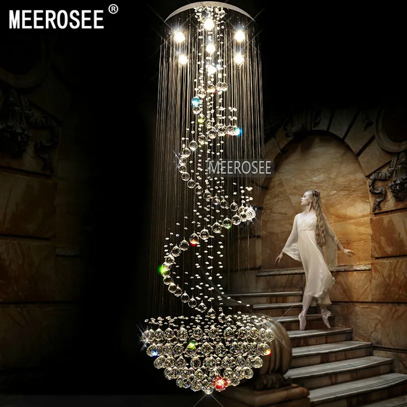 Kronleuchter-Leuchte, moderne lange Größe, 3 m, Deckenleuchte, Kristallglanz für Lobby, Treppe, Treppen, Foyer, Innenbeleuchtung