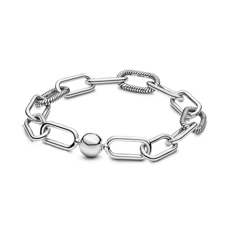 Högkvalitativa kvinnor 925 Sterling Silver Charm Me Slender Link Armband, Lämplig för den ursprungliga Pan DIY Bracelet Smycken
