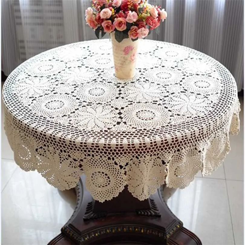 Handmade Crochet Tablecloth Dinner Round Table Cloth 100% Cotton Many Size Available 211103