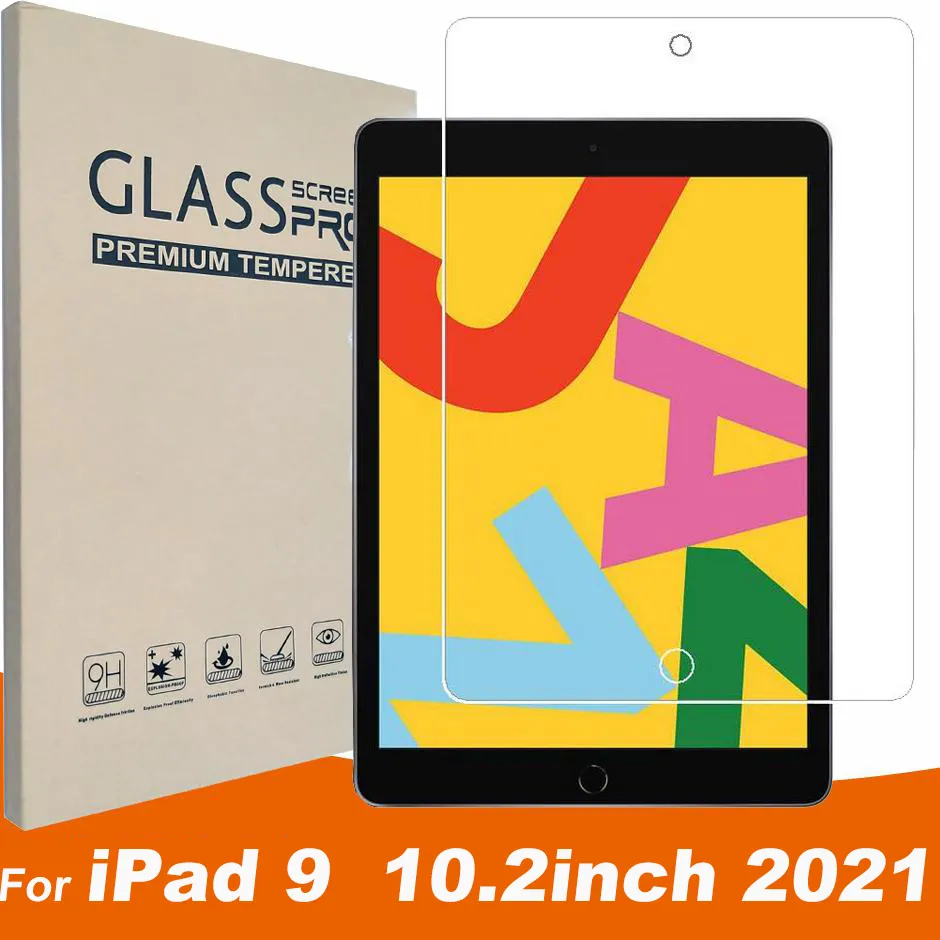 Film szkła tabletkowego dla iPada 9 2021 10.2 cala 2019 Screen Protector 9H Harted Glas w Reail Box Package DHL Bezpłatny statek