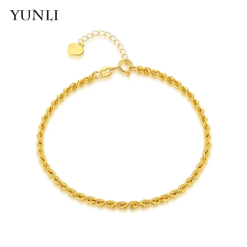 YUNLI Real 18K Gold Twisted Bracelet Simple Style Pure AU750 Adjustable Hemp Rope Chain for Women Fine Jewelry Gift