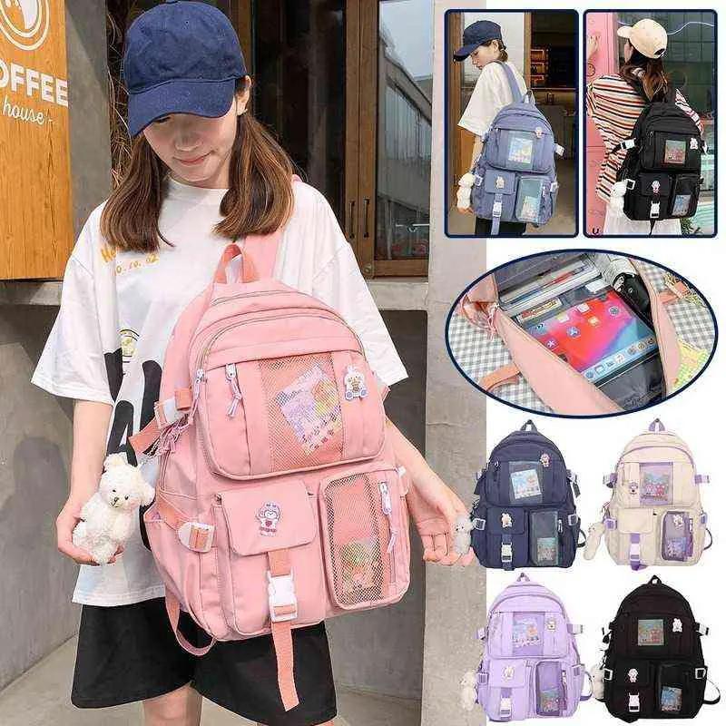 Ładny plecak damski duży wodoodporny nylon kobieta szkoła plecak pani laptopa torba Harajuku Kawaii dla dziewcząt turbagów Y1105