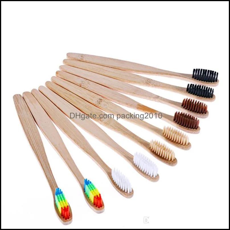 Bamboo Toothbrush Natural Handle Rainbow Colorful Whitening Soft Bristles Bamboo Toothbrush Eco-friendly Oral Care Soft Bristle