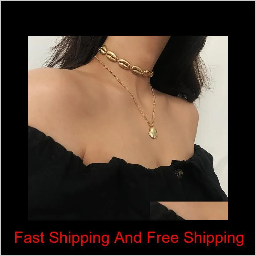 2019 new european and american cross-border jewelry bohemian alloy shell necklace female simple ethnic multi-layer item clavicle chain