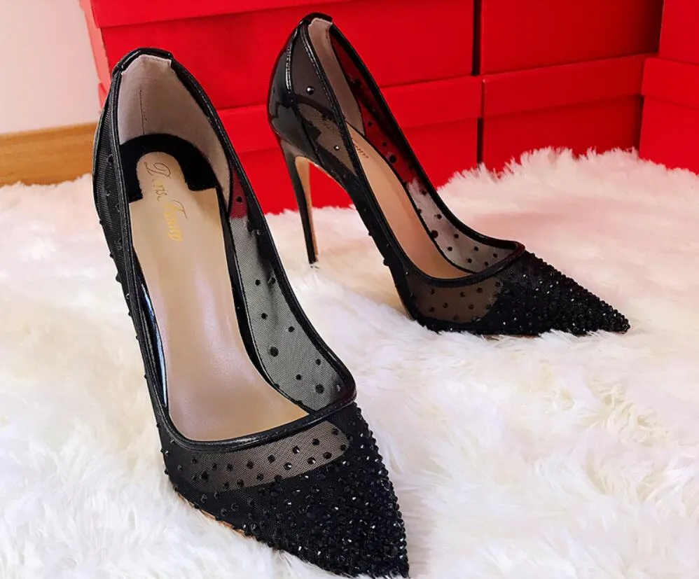 Doris Fanny Black Crystal Red Bottom High Heels Wedding Shoes Bride