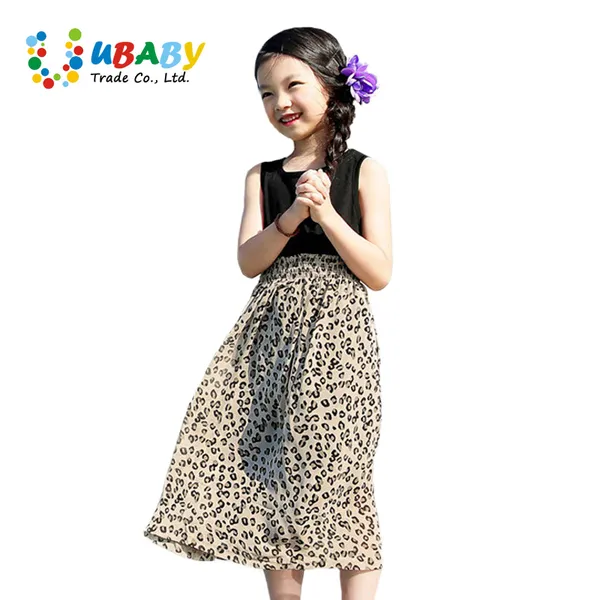 Vestido de padrão de leopardo infantil nas meninas grandes crianças criança adorável roupas casuais rua tanque de verão boêmio adolescente vestido q0716