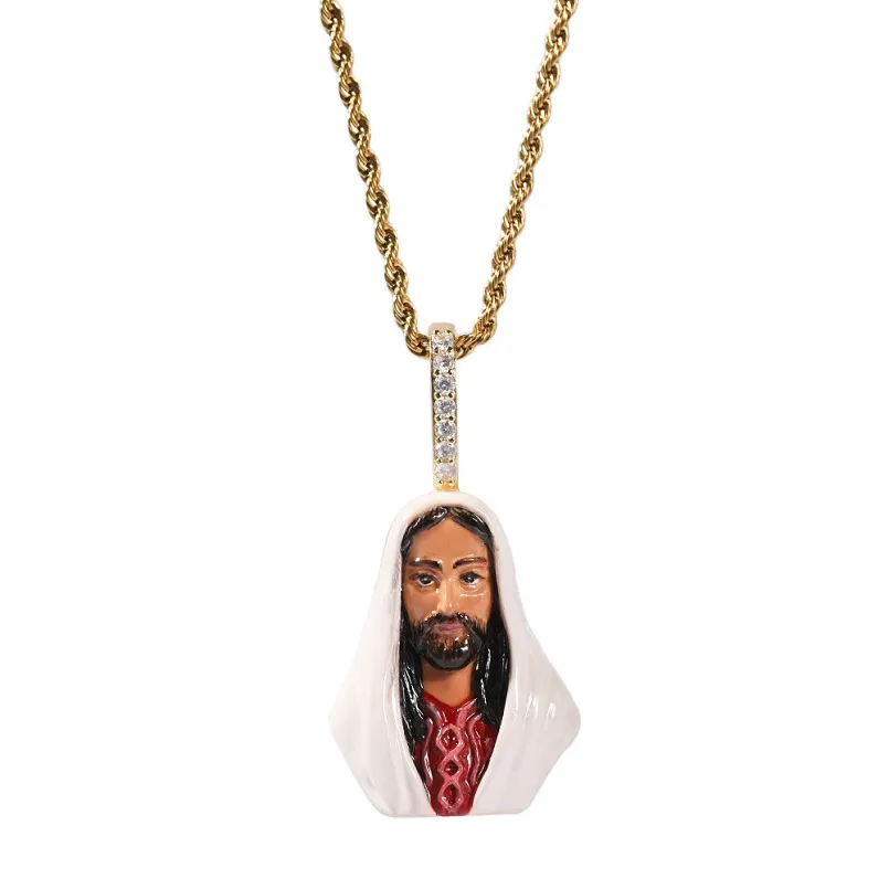 Colar com pingente de Jesus esmaltado moda masculina hip hop colares de ouro joias