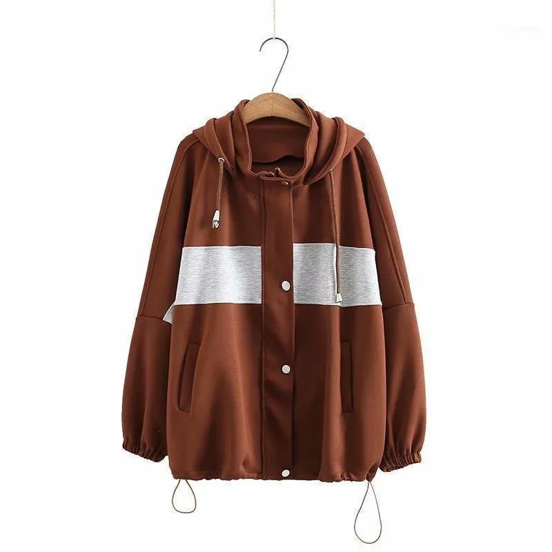 Autumn Women Loose Korean Version Of The Minimalist Long Sleeve Hooded Jacket Patchwork Outerwear Coats XL-3XL 200996331