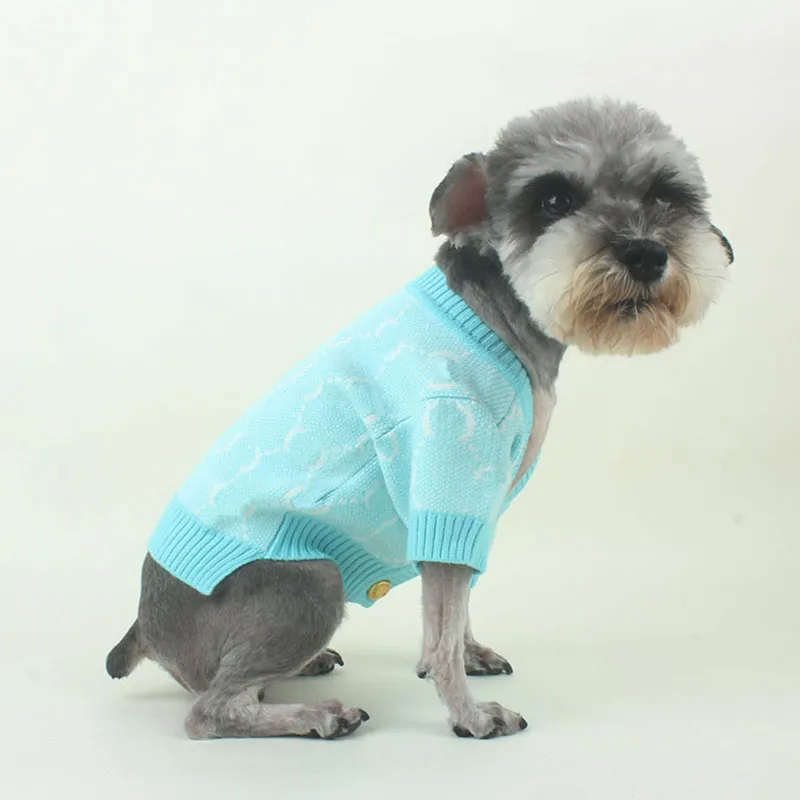 2 Colors Letter Jacquard Dog Apparel Winter Pet Knitted Sweater Puppy Teddy Schnauzer Cardigan