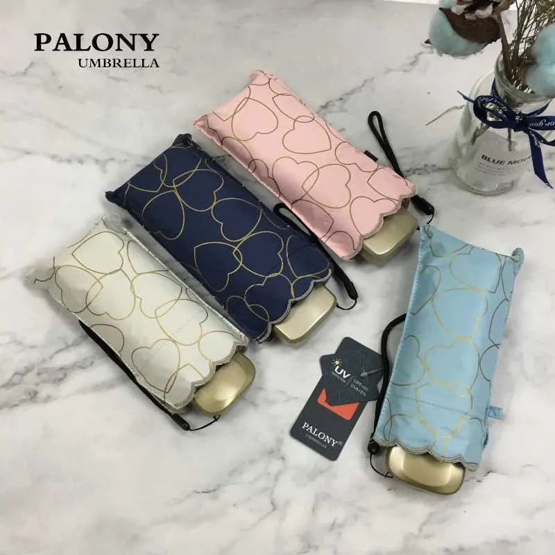 PALONY pocket mini umbrella small five compact folding with love style of the sun/rain female parasols 210626