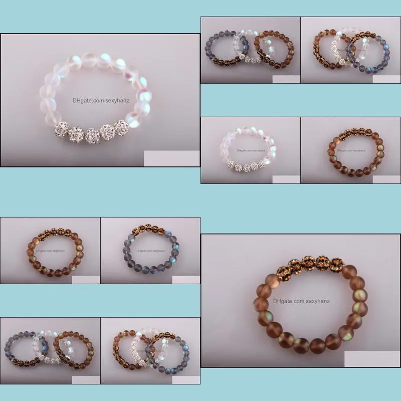 Wholesale Fashion Ladies Crystal Pave Ball 10mm Shiny Glass Stone Bracelets For Women Stretch Bracelet Beaded, Strands